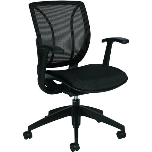 Global Roma Medium Posture Back Management Chair with Arms - Black Fabric Seat - Nylon Frame - 5-star Base - 1 Each