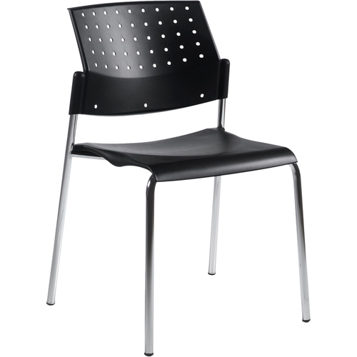Global Sonic Armless Stacking Chair with Polypropylene Back - Black Polypropylene Seat - Chrome Frame - Four-legged Base - 1 Each