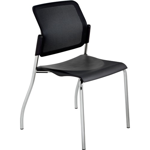 Global Sonic Armless Stacking Chair with Mesh Back - Black Polypropylene Seat - Four-legged Base