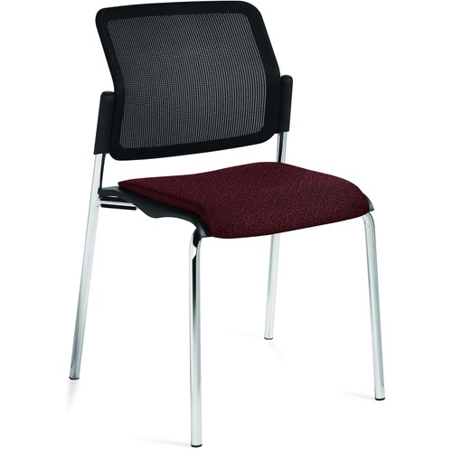 Global Sonic Armless Stacking Chair with Mesh Back - Cabernet Fabric Seat - Four-legged Base