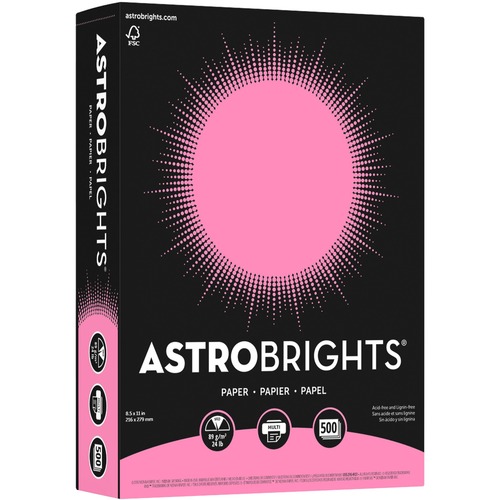 Astrobrights Inkjet, Laser Copy & Multipurpose Paper - Pulsar Pink - Letter - 8 1/2" x 11" - 24 lb Basis Weight - 500 / Pack - Lignin-free, Acid-free