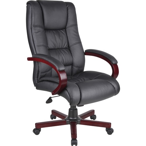 Boss Executive Chairs - Black Dacron Seat - 5-star Base - Mahogany - Wood - Armrest - 1 Each