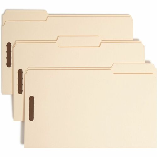 Smead 1/3 Tab Cut Legal Recycled Fastener Folder - 8 1/2" x 14" - 2 x 2K Fastener(s) - Top Tab Location - Assorted Position Tab Position - Manila - 10% Paper Recycled - 50 / Box