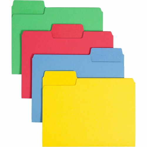 Smead SuperTab 1/3 Tab Cut Letter Recycled Top Tab File Folder - 8 1/2" x 11" - Top Tab Location - Assorted Position Tab Position - Blue, Red, Green, Yellow - 10% Paper Recycled - 24 / Pack