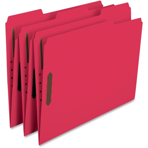Smead 1/3 Tab Cut Letter Recycled Fastener Folder - 8 1/2" x 11" - 2 x 2K Fastener(s) - Top Tab Location - Assorted Position Tab Position - Red - 100% Paper Recycled - 50 / Box