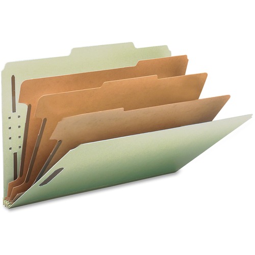 Smead 2/5 Tab Cut Legal Recycled Classification Folder - 3" Folder Capacity - 8 1/2" x 14" - 3" Expansion - 2 x 2K Fastener(s) - Top Tab Location - Right of Center Tab Position - 3 Divider(s) - Pressboard - Gray, Green - 100% Paper Recycled - 10 / Box