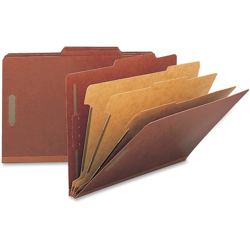 Smead 2/5 Tab Cut Legal Recycled Classification Folder - 3" Folder Capacity - 8 1/2" x 14" - 3" Expansion - 2 x 2K Fastener(s) - Top Tab Location - Right of Center Tab Position - 3 Divider(s) - Pressboard - Red - 100% Paper Recycled - 10 / Box