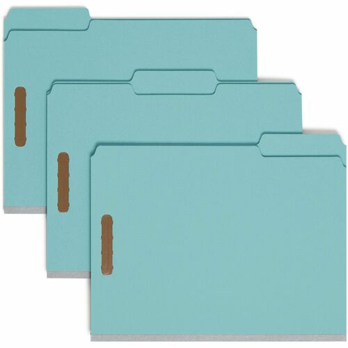 Smead 1/3 Tab Cut Letter Recycled Fastener Folder - 8 1/2" x 11" - 250 Sheet Capacity - 2" Expansion - 2 x 2K Fastener(s) - Assorted Position Tab Position - Pressboard - Blue - 100% Recycled - 25 / Box