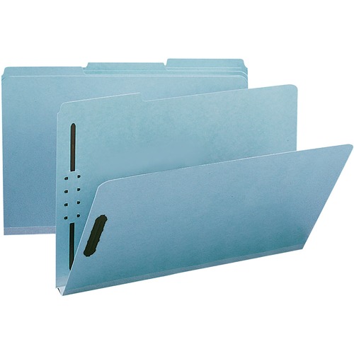 Smead 1/3 Tab Cut Legal Recycled Fastener Folder - 9 1/2" x 14 5/8" - 125 Sheet Capacity - 1" Expansion - 2 x 2K Fastener(s) - Folder - Assorted Position Tab Position - Pressboard - Blue - 100% Recycled - 25 / Box