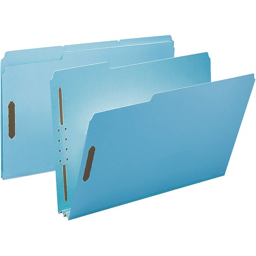 Smead 1/3 Tab Cut Legal Recycled Fastener Folder - 9 1/2" x 14 5/8" - 250 Sheet Capacity - 2" Expansion - 2 x 2K Fastener(s) - Folder - Assorted Position Tab Position - Pressboard - Blue - 100% Recycled - 25 / Box