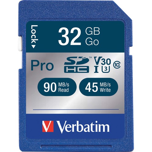 Verbatim 32GB Pro 600X SDHC Memory Card, UHS-I V30 U3 Class 10 - 90 MB/s Read - 45 MB/s Write - 600x Memory Speed - Lifetime Warranty = VER98047