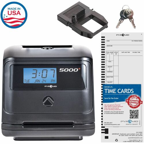 Pyramid Time Systems 5000 Automatic Time Clock - Card Punch/Stamp - 100 Employees - Week, Bi-weekly, Semi-monthly, Month Record Time