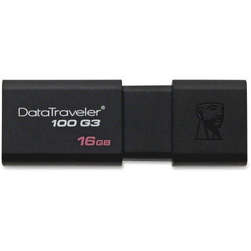 Kingston 16GB USB 3.0 DataTraveler 100 G3 - 16 GB - USB 3.0 - Black - 5 Year Warranty - 1 Each