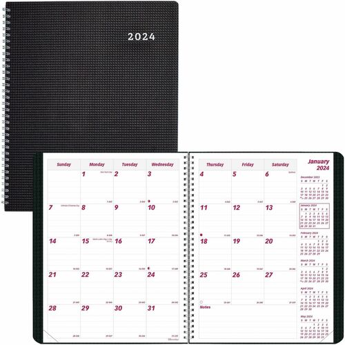 Brownline Monthly Planner - Julian Dates - Monthly - 14 Month - December 2023 - January 2025 - 1 Month Double Page Layout - 7 1/8" x 8 7/8" Sheet Size - Twin Wire - Black - Poly - Textured Cover, Heavy Duty, Moon Phases, Reference Calendar, Tear-off, Phon