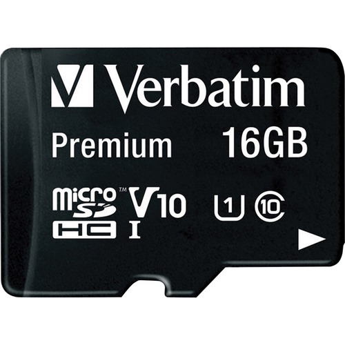 Verbatim 16GB Premium microSDHC Memory Card with Adapter, UHS-I V10 U1 Class 10 - 45 MB/s Read - Lifetime Warranty = VER44082