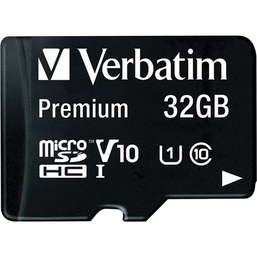 Verbatim 32GB Premium microSDHC Memory Card with Adapter, UHS-I V10 U1 Class 10 - 45 MB/s Read - Lifetime Warranty - Memory Cards/Sticks - VER44083