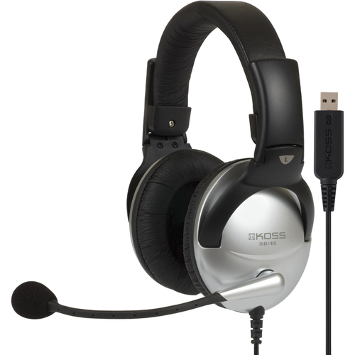 Koss SB45 USB Communication Headsets - Stereo - USB - Wired - 100 Ohm - 18 Hz to 20 kHz - Over-the-head - Binaural - Circumaural - 8 ft Cable - Noise Reduction Microphone