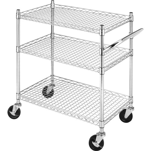 Whitmor Utility Cart - 3 Shelf - 250 lb Capacity - 4 Casters - Steel - 35" Length x 19" Width x 33" Height - Chrome Steel Frame - Chrome - 1 / Pack