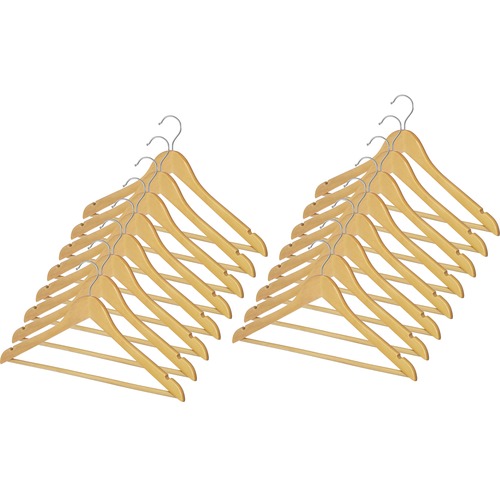 Whitmor Hanger - 9.3" Height - 17.5" Width - 0.5" Length - for Coat - Wood, Chrome - Natural - Lacquer - 16 / Set