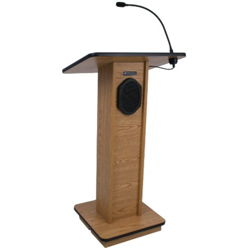 AmpliVox Sound System Elite Lectern - For - Table TopRectangle Top x 24" Table Top Width x 18" Table Top Depth - 45" Height x 21" Width x 15" Depth - Meeting, Boardroom - Assembly Required - Clear Lacquer, Mahogany - Solid Wood Veneer - 1 Each