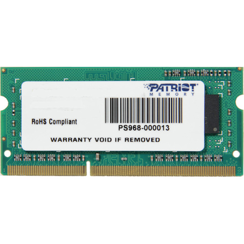 Patriot Memory DDR3 Signature Line 4GB PC3-10600 (1333MHZ) SoDIMM - 4 GB - DDR3-1333/PC3-10600 DDR3 SDRAM - 1333 MHz - CL9 - 1.50 V - Non-ECC - Unbuffered - 204-pin - SoDIMM