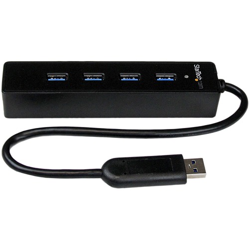 StarTech.com 4 Port Portable SuperSpeed USB 3.0 Hub with Built-in Cable - 5Gbps - Add four external USB 3.0 ports to your notebook or Ultrabook™ with a slim, portable hub - Four Port External USB 3 Hub with Built-in Cable - 4Port Mini USB Hub - 4 Po