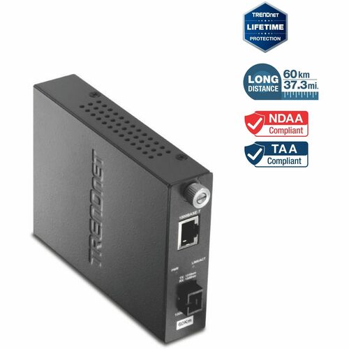 TRENDnet TFC-1000S60D3 Gigabit Ethernet Media Converter - New - 1 x Network (RJ-45) - 1 x SC Ports - 1000Base-T, 1000Base-LX - 60 km - External, Internal, Wall Mountable