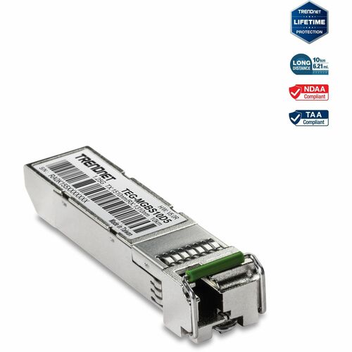 TRENDnet SFP to RJ45 Dual Wavelength Single-Mode LC Module; TEG-MGBS10D5; Must Pair with TEG-MGBS10D3 or a Compatible Module; Up to 10 km (6.2 Miles); Compatible with Standard SFP; Lifetime Protection - Mini-GBIC Dual Wavelength Single-Mode LC Module