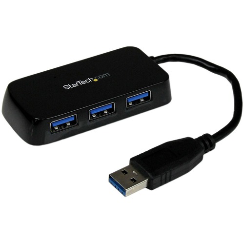 StarTech.com Portable 4 Port SuperSpeed Mini USB 3.0 Hub - 5Gbps - Black - Add four USB 3.0 ports to your notebook or Ultrabook using this slim and portable hub - Compatible with virtually all USB 3.0 equipped laptops such as the Dell XPS 13 / Dell XPS 15