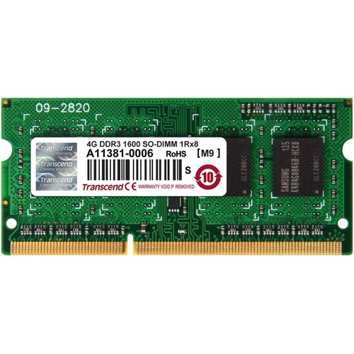 Transcend 4GB DDR3 SDRAM Memory Module - For Notebook - 4 GB (1 x 4GB) - DDR3-1600/PC3-12800 DDR3 SDRAM - 1600 MHz - CL11 - 1.50 V - Non-ECC - Unbuffered - 204-pin - SoDIMM - Lifetime Warranty