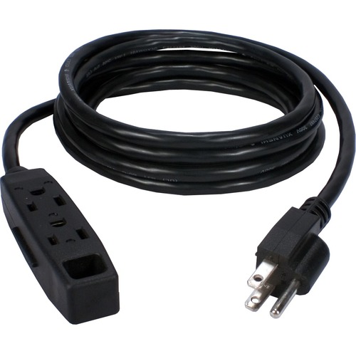 QVS 3-Outlet 3-Prong 15ft Power Extension Cord - NEMA 5-15P - 3 x NEMA 5-15R - 15 ft Cord - 13 A Current - 120 V AC Voltage - 1625 W - Wall Mountable - Black - NEMA 5-15P - 3 x NEMA 5-15R - 15 ft Cord - 13 A Current - 120 V AC Voltage - 1625 W - Wall Moun