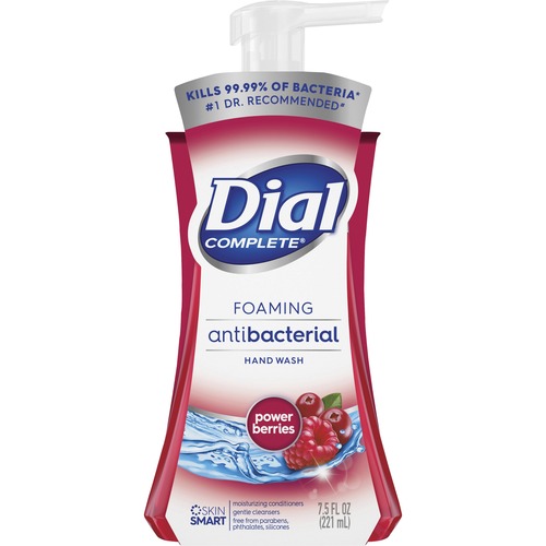 Dial Complete Antibacterial Foaming Hand Wash - Power Berries Scent - 7.50 oz - Pump Bottle Dispenser - Kill Germs - Hand, Skin - Red - 1 Each