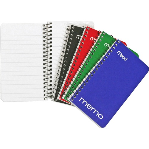 Mead Wirebound Memo Notebook - 60 Sheets - Wire Bound - 15 lb Basis Weight - 3" x 5" - White Paper - Black Binder - Assorted Cover - Cardboard, Nylon Cover - Stiff-back - 1Each