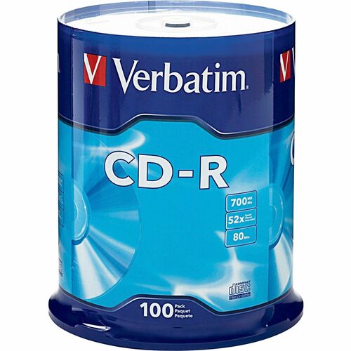 Verbatim CD-R 700MB 52X with Branded Surface - 100pk Spindle - 120mm - 1.33 Hour Maximum Recording Time
