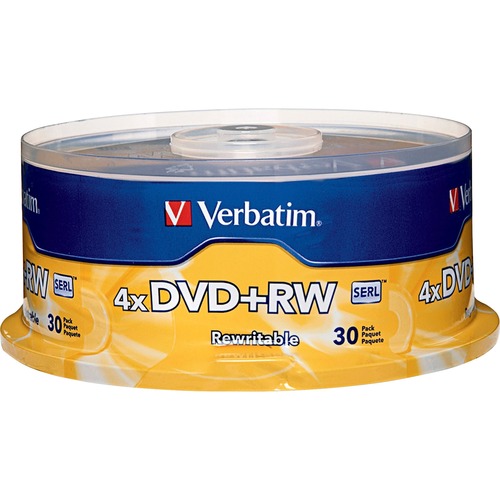 Verbatim 94834 DVD Rewritable Media - DVD+RW - 4x - 4.70 GB - 30 / Pack - Silver - 120mm - Single-layer Layers - 2 Hour Maximum Recording Time