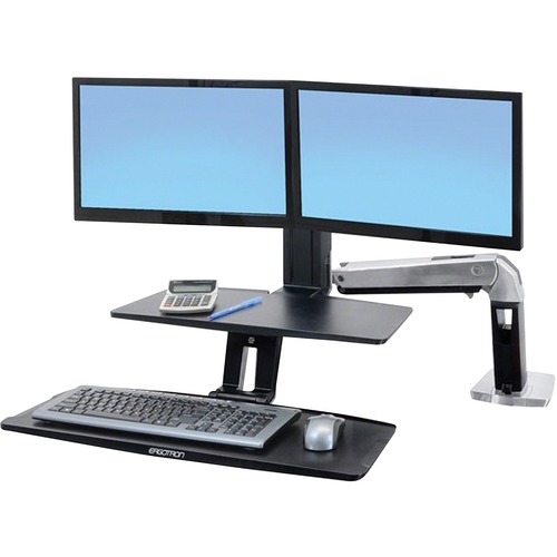 Ergotron 2439226 WorkFit-A Dual Monitor Stand - Up to 24" Screen Support - 11.34 kg Load Capacity - Flat Panel Display Type Supported - 10.50" (266.70 mm) Height x 35.80" (909.32 mm) Width - Desktop - Polished - Aluminum - Black