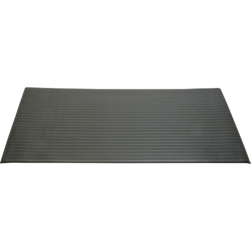SKILCRAFT Ribbed Vinyl Anti-fatigue Floor Mat - 60" Length x 36" Width x 0.38" Thickness - Rectangle - Vinyl, Closed-cell PVC - Black