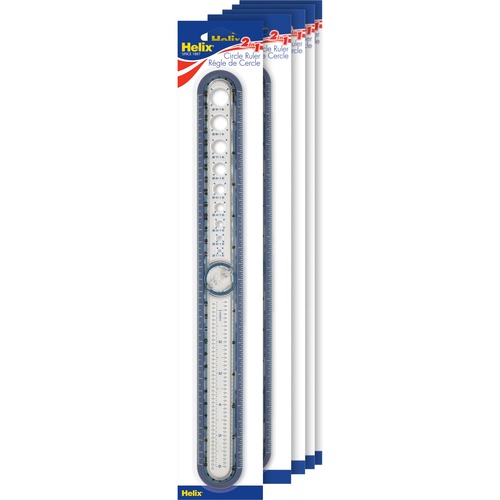 Helix Ruler - 30cm / 12" Graduations - Imperial, Metric Measuring System - Plastic - 5 / Box - Assorted