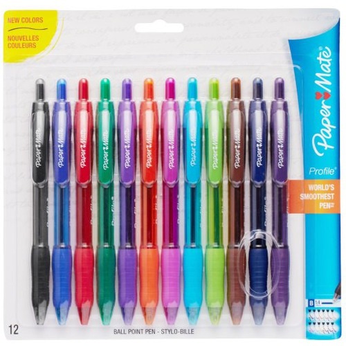 Paper Mate Profile Ballpoint Pen - Bold Pen Point - 1.4 mm Pen Point Size - Refillable - Retractable - Black, Blue, Green, Brown, Lime, Magenta, Navy, Orange, Purple, Turquoise, Violet - Turquoise Barrel - 12 / Pack