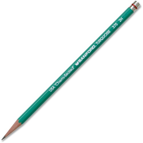 Sanford Turquoise Wood Pencil - 2H Lead - 2 mm Lead Diameter - Graphite Lead - Turquoise Barrel - 1 Dozen