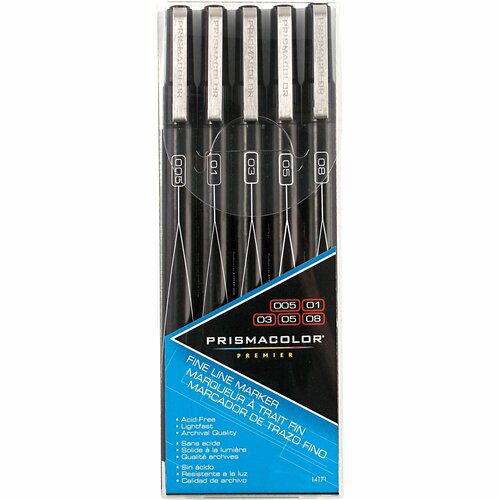 Prismacolor Premier Illustration Markers - Fine Marker Point - Black Pigment-based Ink - 5 / Pack