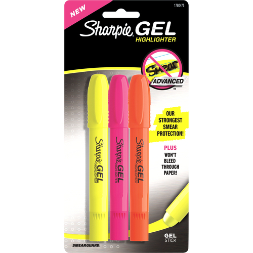 Sharpie Gel Highlighter - Assorted Ink - Gel-based - 3 / Pack