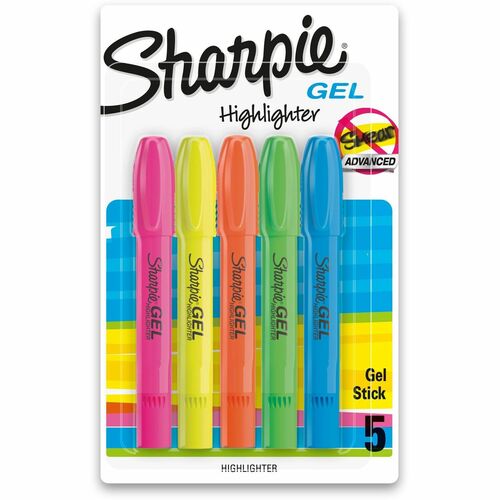 Sharpie Gel Highlighter - Bullet Marker Point Style - Fluorescent Blue, Fluorescent Green, Fluorescent Orange, Fluorescent Pink, Fluorescent Yellow Gel-based Ink - 5 / Set