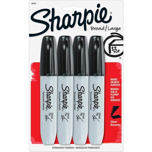 Sharpie Chisel Tip Permanent Marker - 5.3 mm Marker Point Size - Chisel Marker Point Style - Black Alcohol Based Ink - 4 / Pack