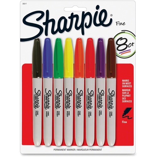 Sharpie Fine Point Permanent Marker - Fine Marker Point - Assorted Alcohol Based Ink - 8 / Pack