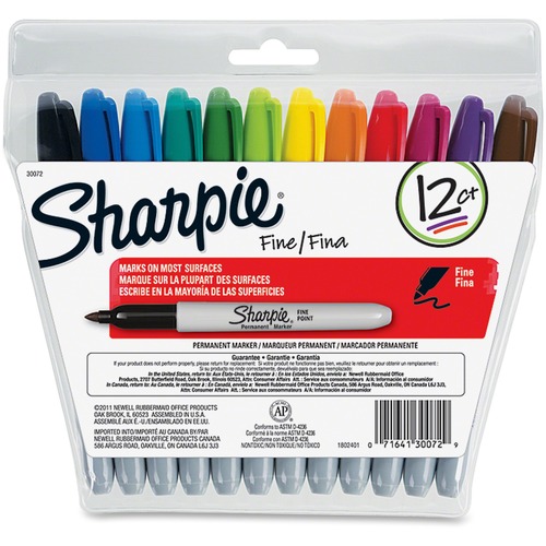 Sharpie Fine Point Permanent Marker - Fine Marker Point - Assorted Alcohol Based Ink - 12 / Set