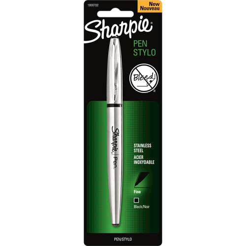 Sharpie Stainless Steel Pen - Fine Pen Point - Refillable - Black - Stainless Steel Stainless Steel Barrel - 1 Pack