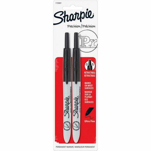 Sharpie Retractable Ultra Fine Point Permanent Marker - Ultra Fine Marker Point - Retractable - Black - 2 / Pack