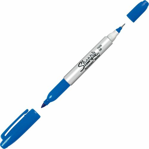 Sharpie Twin Tip Permanent Marker - Fine, Ultra Fine Marker Point - Blue Alcohol Based Ink - 12 / Dozen