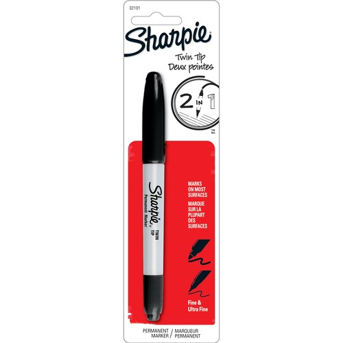 Sharpie Twin Tip Permanent Marker - Fine, Ultra Fine Marker Point - Black Alcohol Based Ink - 1 / Card